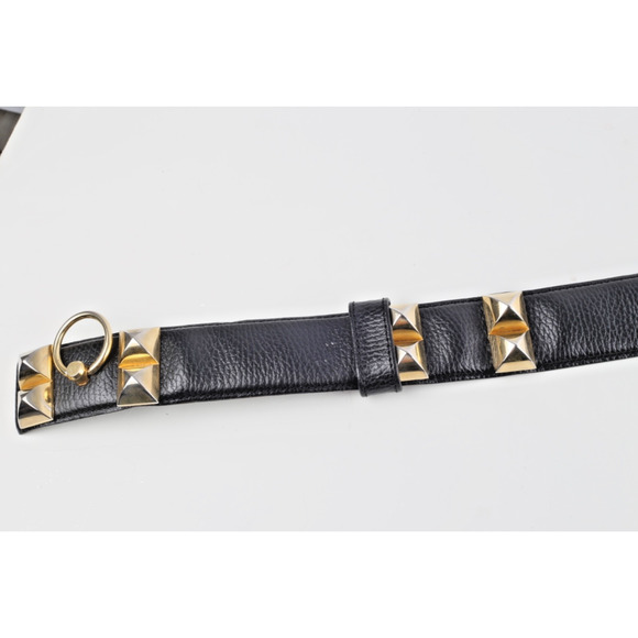 Vintage Black Studded Leather Adjustable Waist Belt Size 75 main image 3